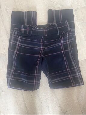 New York & Company Black Plaid Slim Dress Pants with Purple Stripes